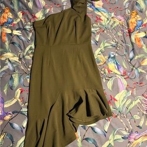 Amazon Green Pleated One-Shoulder Cocktail Dress